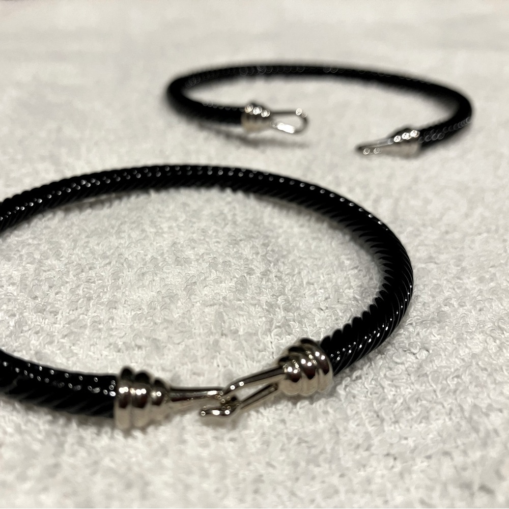 2-Black coated wire with hook and eye clasp bracelets